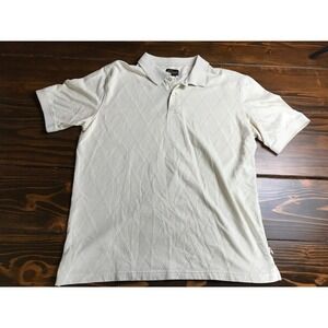 Red Macaw Polo Shirt Men's Size Large Cream Short Sleeve White Argyle Pattern